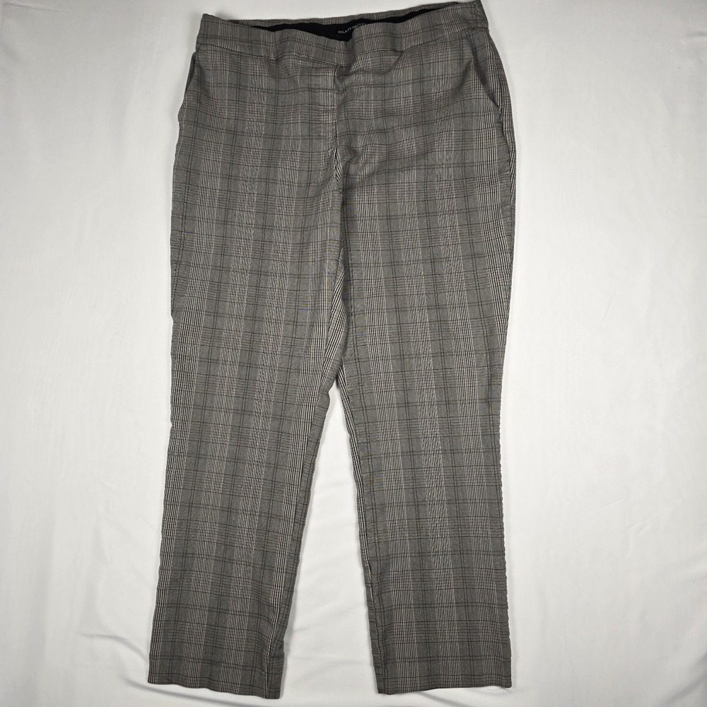 Hilary Radley Pants Gray Plaid Straight-Leg Stretch  Size L‎